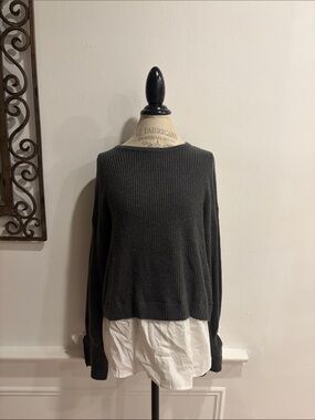 Neiman Marcus Charcoal Ribbed Crewneck Sweater